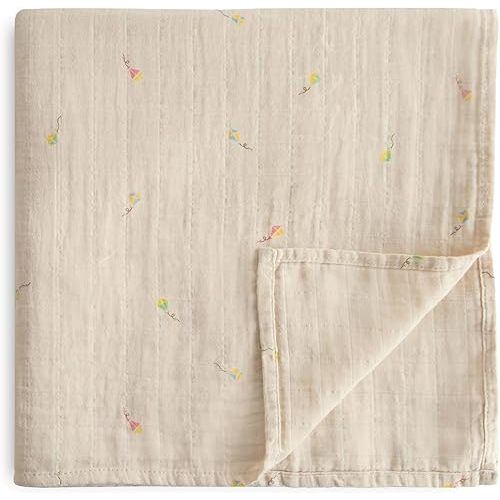 mushie Muslin Baby Swaddle Blanket | 100% Organic Cotton (Kites)