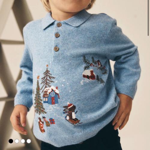 Buy Blue Christmas Knitted Polo Shirt (3mths-7yrs) from Next USA