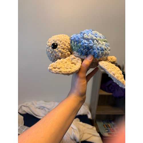 Blue Sky Turtle, Amigurimi, Stuffed Animal, Handmade Crochet, One, Blue, Kid Friendly