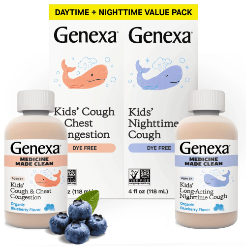 Genexa Kids' Day & Night Cough Combo Pack, Kids 6+, Blueberry Flavor, 4 fl oz HSA/FSA Eligible