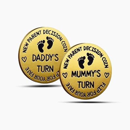 Funny New Parents Christmas Gift - New Dad Mom Parents Decision Coin Gift for Dad Mom to be, Pregnancy Gifts for First Time Daddy Mummy, Baby Shower Announcement (Double-Side, Gold)