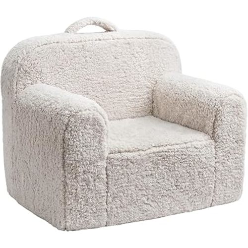 Pterying Toddler & Kids Chair Comfy for 1-3 Years Old, Toddler Couch with Washable Soft Sherpa Cover, Stable High-Resilience Foam Kid Sofa, Light Grey