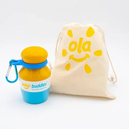 Blue Bag Bundle Solar Buddies Refillable Roll On Sunscreen Suncream Applicator Bag Bundle With Applicator Carabina Clip For Families, Kids, Adults, Travel Set, With A Free Sticker Pack (Blue)