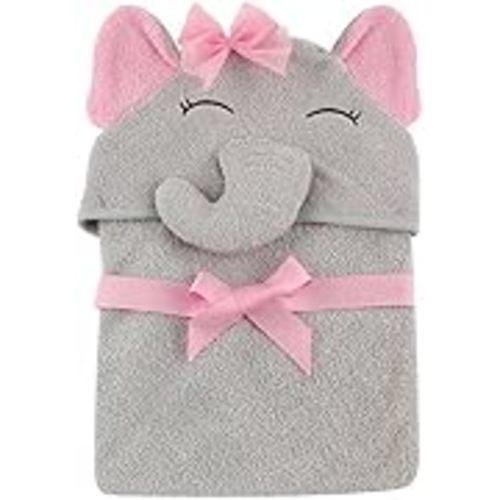 Hudson Baby Unisex Baby Cotton Animal Face Hooded Towel, Pretty Elephant, One Size
