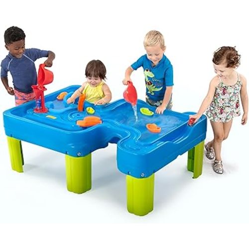 Simplay3 Big River and Roads - Mesa de juegos de agua, mesa de actividades al aire libre con juguetes de pista para niños pequeños y niños, 9 accesorios incluidos, fabricada en Estados Unidos