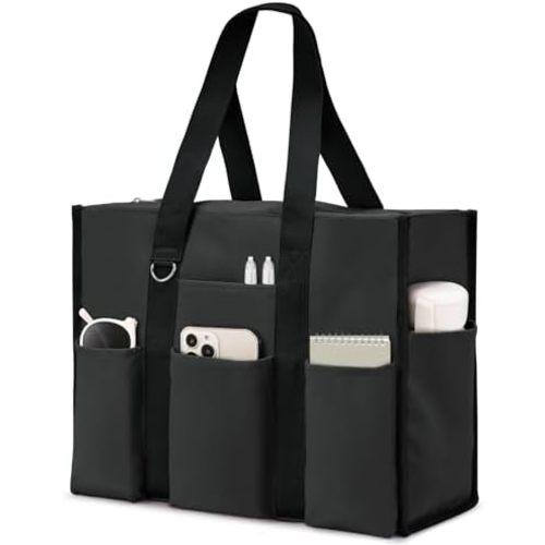 Becokan Large Tote Bag for Women Waterproof with 12 Pockets Top Zipper Closure Utility Teacher Nurse Bags for Work School