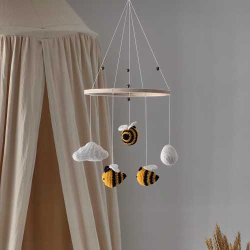 Honey baby mobile, bee nursery mobile, beehive cot mobile