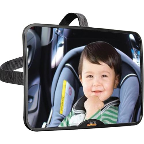 Jolly Jumper Driver’s Baby Mirror XL – Extra-Large Wide-Angle Rear Seat Car Mirror for Rear-Facing Infants, Shatter-Resistant, Adjustable Headrest Straps