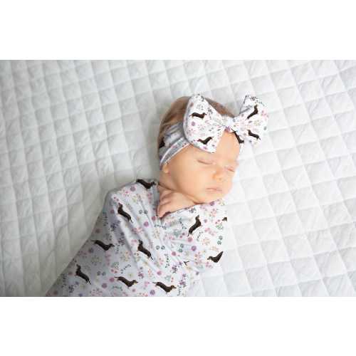Dachshund Swaddle Set Custom Wildflower Baby Girl Personalized Doxie Swaddle Blanket Dachshund Receiving Blanket Newborn Gift | Wildflower