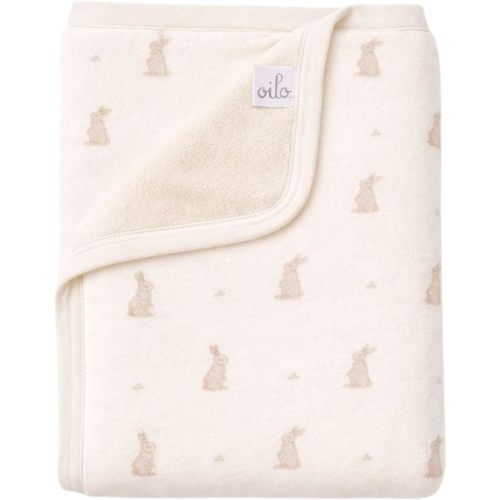 Bunny Baby Blanket, Rabbit Baby Blanket with Ultra, Soft Plush Backing & Organic Cotton Jersey Print, Double, Layered 30x40 Blanket for Newborns & Toddlers, Bunny