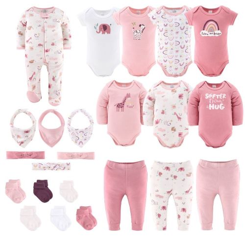 The Peanutshell Layette Gift Set for Baby Girls, Safari Rainbow, 23 Essential Pieces