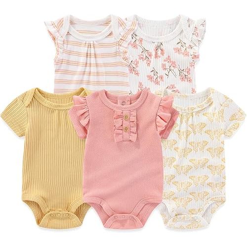 Four Seasons Baby Boy Girl Bodysuits 5-Pack Cotton Comfort Short Sleeve Baby Clothes Soft Infant Outfits