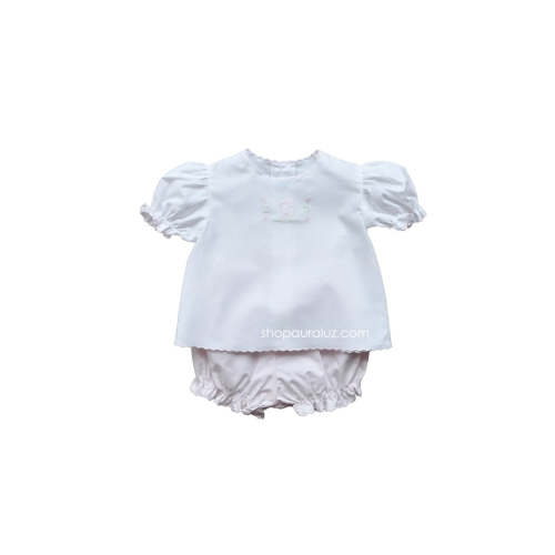 Auraluz 2pc Diaper Set...White/pink with pink scallops and embroidered – AURALUZ