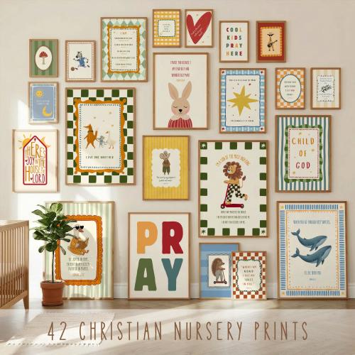 Set Of 42 Christian Nursery Prints, Hand Drawn Scripture Wall Art, Boys And Girls Bible Verse Baby Room Gallery, Digital Download