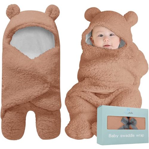 BlueMello Baby Swaddle Blanket | Ultra-Soft Plush Essential for Infants 0-6 Months | Receiving Swaddling Wrap Brown | Ideal Newborn Registry and Toddler Boy Accessories | Perfect Baby Girl Shower Gift