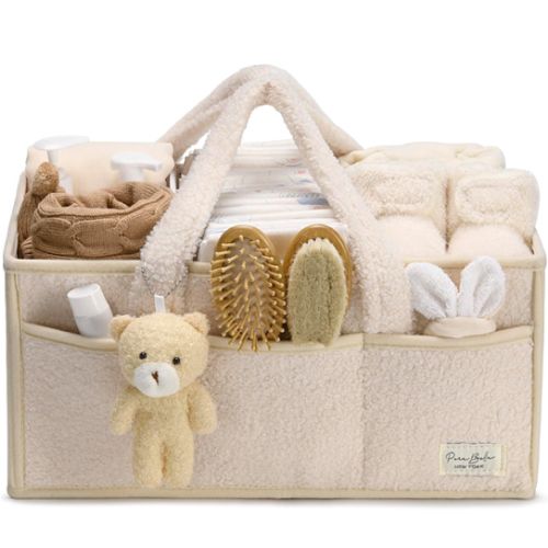 PeraBella Baby Diaper Caddy Organizer with Handle, Boy & Girl Shower Gift Basket, Portable Diaper Storage Basket Bin for Wipes, Newborn Baby Essentials Registry Search Must Haves, Car Caddy Organizer