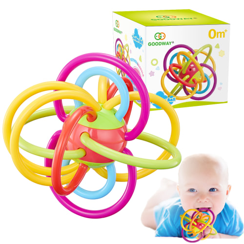 GOODWAY Infant Teething Toys, Teether Rattle, Sensory Development, Safe for 0-6 & 6-12 Months Newborn, Boy, Girl