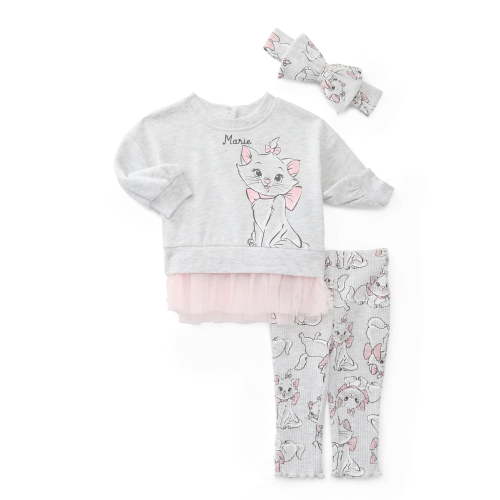 The Aristocats Marie Baby Girls Graphic Tulle Sweatshirt and Printed Leggings with Bow Headband Set, 3-Piece, Sizes 0/3M-24M