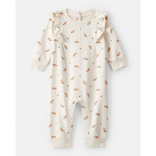 Baby Girl Floral Ruffle Cotton Long-Sleeve Jumpsuit - Cream | Carter's