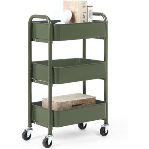 3-Tier Delicate Compact Rolling Metal Storage Organizer - Mobile Utility Cart Kitchen/Under Desk Cart with Caster Wheels (ARMY, Compact (15.5" X 26.8" X 10.27"))