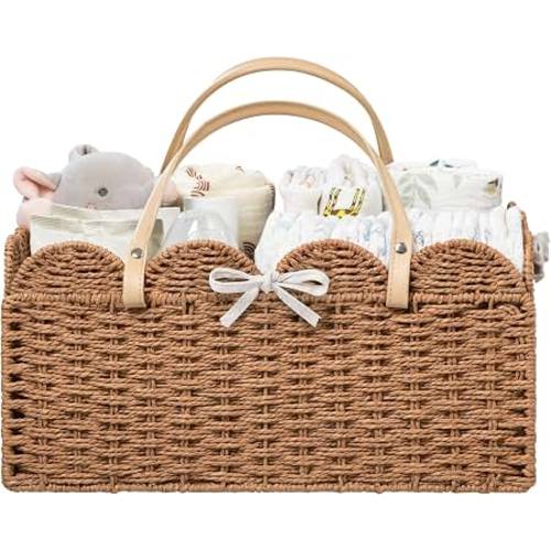 Amazon.com: HBlife Large Baby Diaper Caddy, Paper Rope Storage Baskets Nursery Bin with Removable Divider, Portable Car Organizer for Diapers, Baby Shower Gifts, Newborn Essentials Must Haves