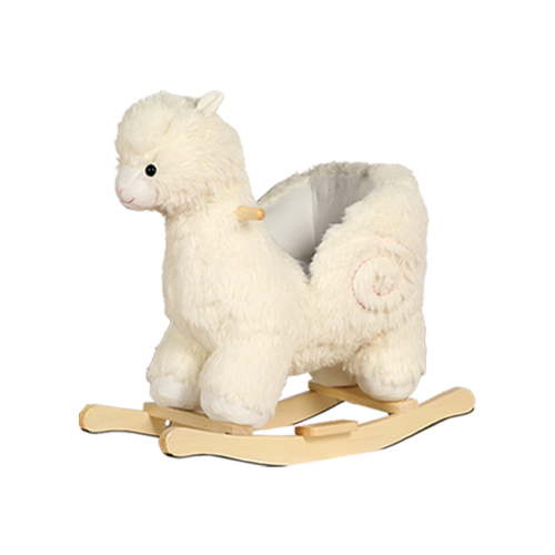 Hforesty Kids Ride-On Rocking Horse Toy with Music and Safety Belt, Soft Plush Alpaca Rocker with wooden Base and non-slip handle ,rocking animals for Toddlers 1–3 Years( PP Cotton),WHITE