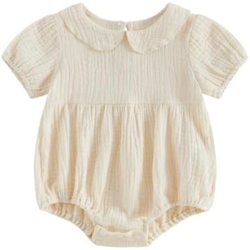 Merqwadd Baby Boy Girl Bubble Romper Solid Color Collar Bodysuit Infant Muslin Summer Clothes