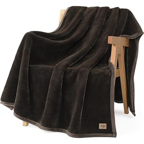 UGG Coco Throw Blanket, Cozy Fleece Couch Blanket, 50" x 70", Dark Brown