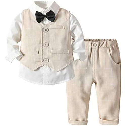 Toddler Boy Clothes Suits Boys Gentleman Outfits Set Formal Dress Shirt+Vest+Pants+Bow Tie 1-5T
