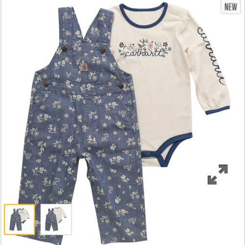 Girls' 2-Piece Long Sleeve Bodysuit & Printed Chambray Overall Set (Baby) | Kids' Sets | Carhartt