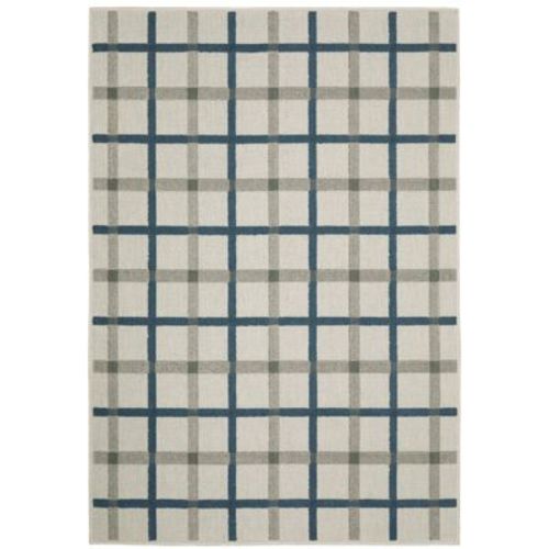 Trinity Textured Plaid Patio Area Rug Beige/Blue - Captiv8e Designs