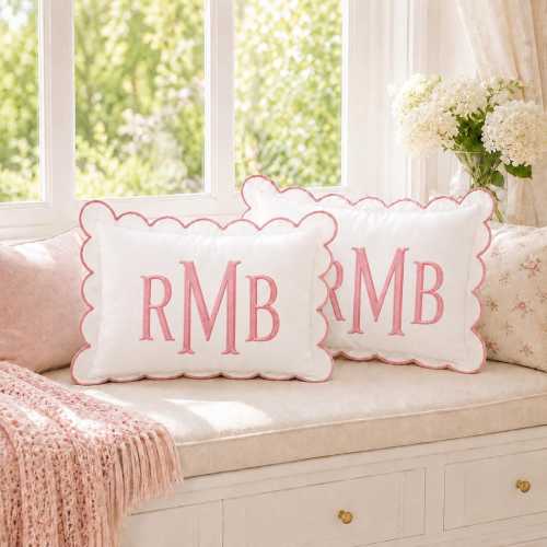 Embroidered Monogrammed Appliqué Lumbar Pillow Cover, Personalized Throw Pillow, Custom Initial Pillow for Wedding, Nursery or Couch Decor