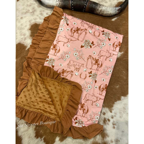 Pretty Pink Cowgirl Ruffle Minky Blanket