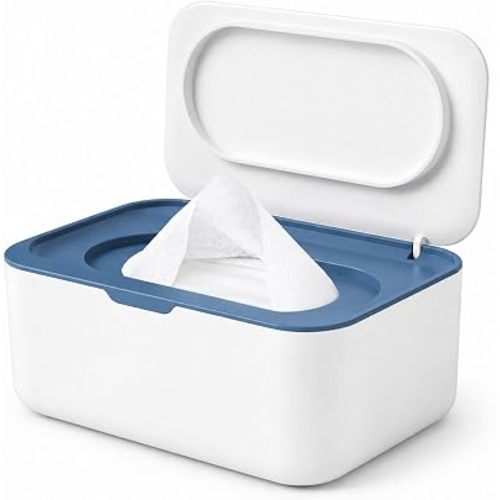 Wipes Dispenser, Wipe Holder for Baby & Adult, Seposeve Refillable Wipe Container, Keeps Wipes Fresh, One-Handed Operation. Non-Slip, Easy Open/Close Wipes Pouch Case, Blue