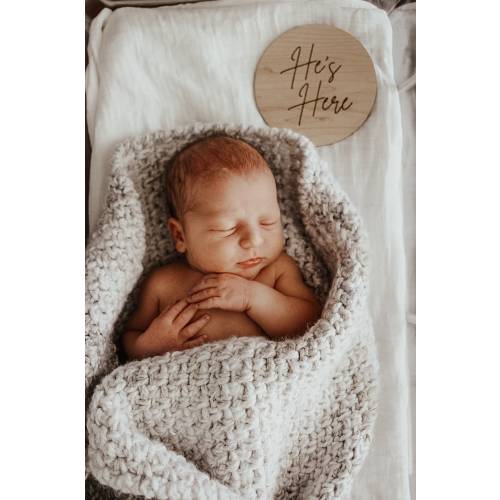Heβs Here! Baby Boy Announcement Card