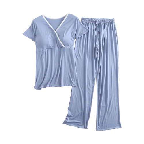 XFYSSS Pregnant Womens Modal Set Short Sleeve Top & Pants Set Nursing Soft Comfy Maternity Lounge Sets Women's V-neck Short Sleeved Postpartum Clothing