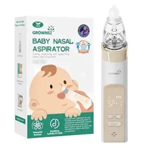 GROWNSY Nasal Aspirator for Baby, Electric Baby Nose Sucker, Automatic Nose Cleaner with Larger Suction Chamber and More Powerful Suction, Music and Light Soothing Function, Beige