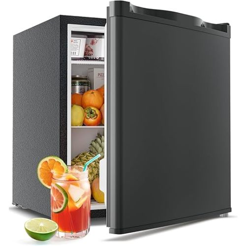 Small Fridge with Freezer - 1.7 Cu.Ft Single Door Mini Fridge with Adjustable Thermostat, Energy Saving, Low Noise, Small Refrigerator for Bedroom, Office, Dorm, Apartment, Classroom - Black