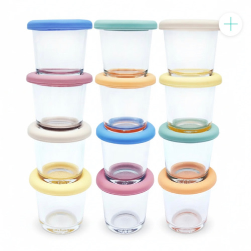 4oz Glass Baby Food Storage Jars | Food Grade Silicone Lids | Set of 12 | Neutral Colors