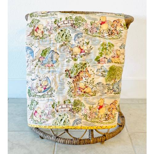 Toile Winnie the Pooh Baby Quilt Blanket | Reversible Quilted Blanket for Crib Bedding & Play Mat