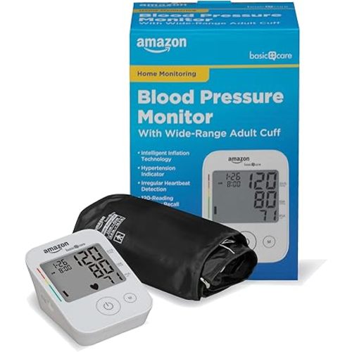 Amazon Basic Care Blood Pressure Monitor, Wide Range Arm Cuff with Intelligent Inflation Technology, Large (Previously Healthwise)
