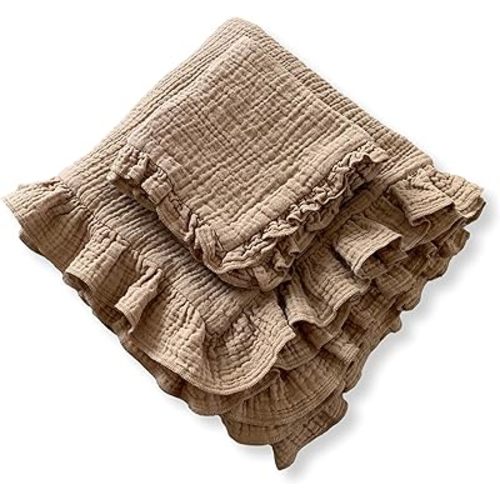 Leyl&Ari Toddler Blanket | 100% Organic Cotton Baby Blanket | Ruffled Blanket and Lovey Set (Desert Sand)