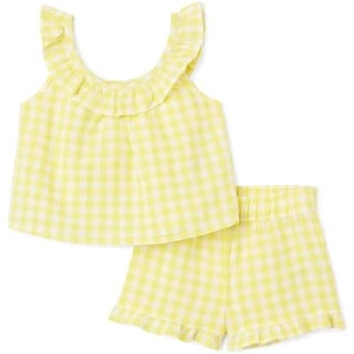 Amazon Essentials x Sofia Grainge Toddlers and Baby Girls' Cotton Linen Sleeveless Top & Shorts Set with Ruffles