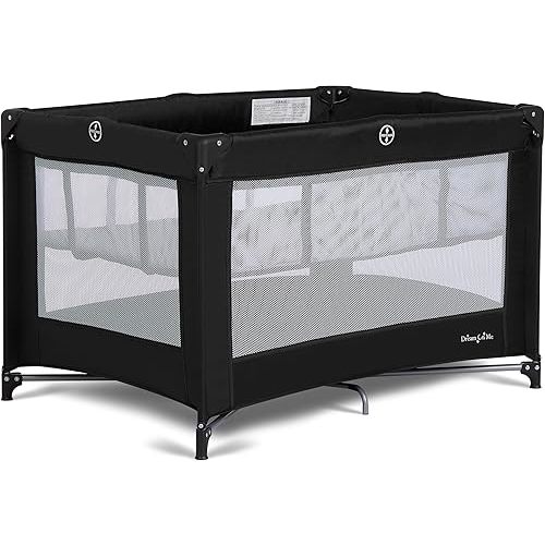 Dream On Me Zazzy Portable Playard with Bassinet in Black, Lightweight Packable and Easy Setup Baby Playard with Mattress and Travel Bag