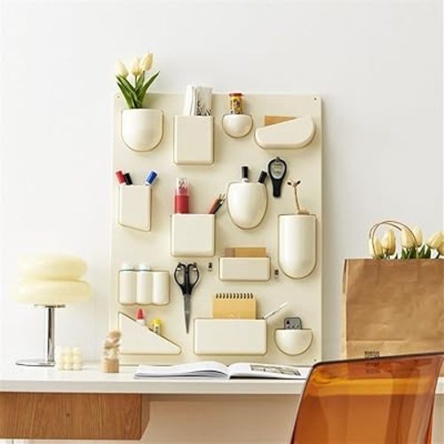 Cute Small Item Wall Storage, Desktop Multi-Grid Storage Board, Creative Wall Decoration, Storage Wall Hanging Suitable for Bedroom, Living Room, Entrance(White)