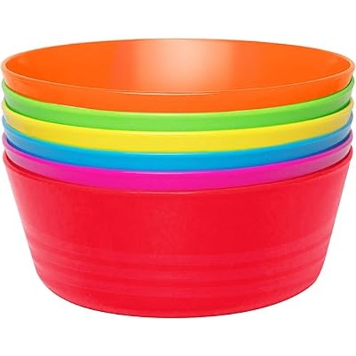 Plastic Toddler Bowls Set of 6 - 10 Oz Kids Bowls, Microwave & Dishwasher Safe, BPA Free, Brightly Colored, Great for Cereal, Soup, Snack, Fruit or Salad
