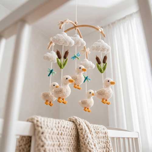 Crochet Duck Baby Mobile, Handmade Baby Crib Mobile, Duck Nursery Decor, Newborn Gift, Baby Shower Gift, Gender Neutral Baby Room Decor