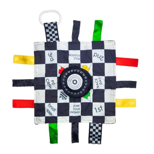Car Racing Lovey: Baby Sensory Tag Toy with Clip