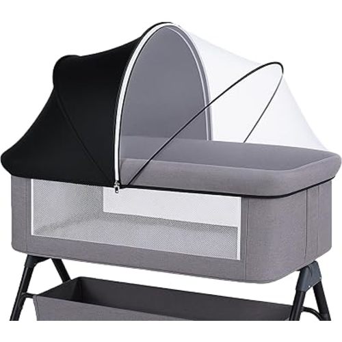 Portable Bassinet Cover with Mosquito Net & 2-Way Zipper, Mosquito Net to Block Light, Bassinet Bedside Sleeper Crib Tent for Toddler Baby, Keep Cats/Bugs Out (Black)