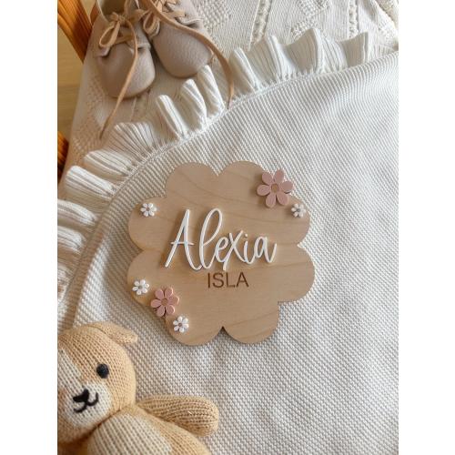 Daisy Flower Birth Sign | Baby Birth Announcement | Arched Wooden Birth Announcement | Personalized Name Sign | Baby Birth Name